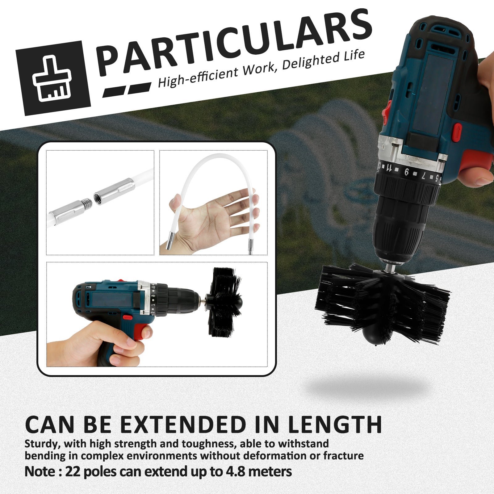 Flexible Chimney Sweep Kit 14 Pieces Nylon Brushes Heat-Resistant Dryer Vent Duct Cleaning