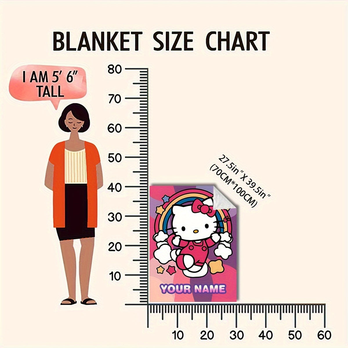 Personalized Cartoon Hello Kitty Flannel Blanket for Kids and Adults