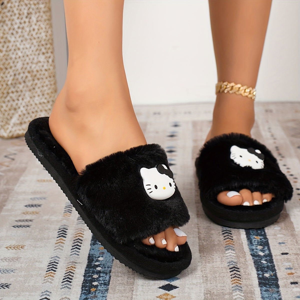 Женские пушистые тапочки для дома, мягкая EVA подошва, тёплые и уютные