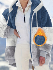 Women's Fleece-Lined Hooded Jacket with Front Pockets Loose Fit Fall Winter Polyester