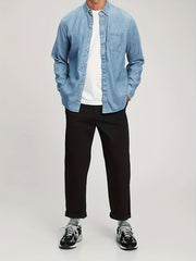 Men's Plus Size Solid Denim Shirt for Spring Fall Casual Woven Cotton