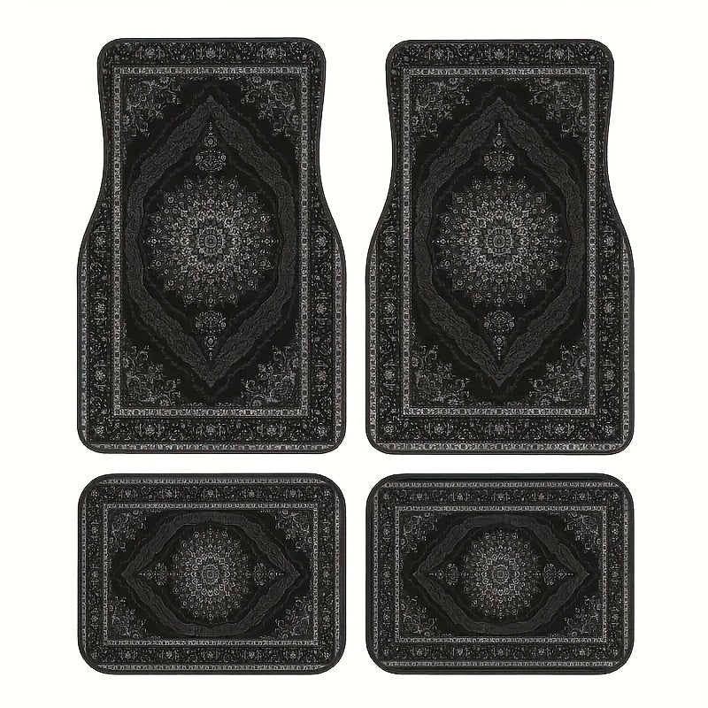 Universal Car Floor Mats Black and White Floral Print All-Season Non-Slip Set