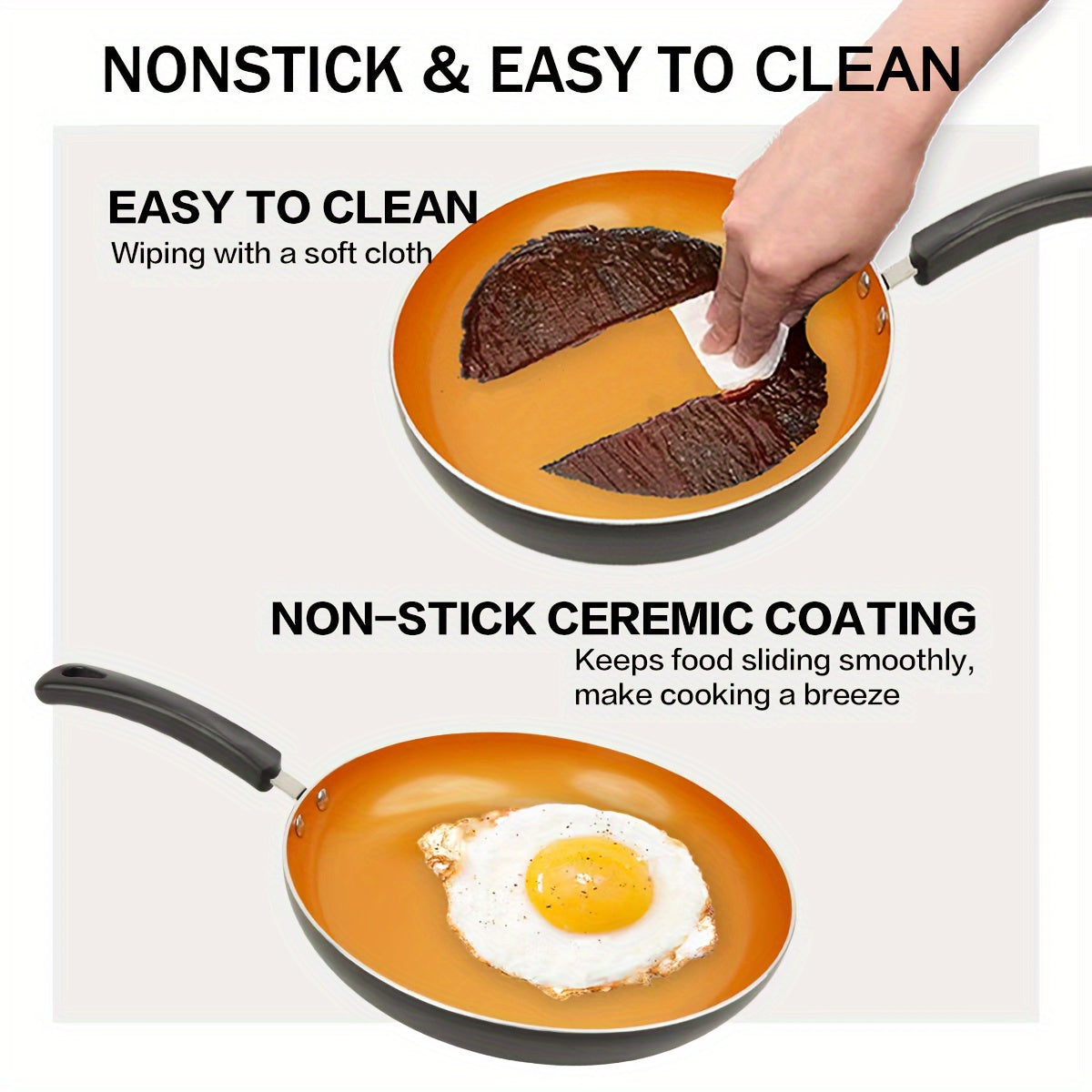 Set of 3 Nonstick Ceramic Frying Pans Induction Cookware 20cm 24cm 28cm