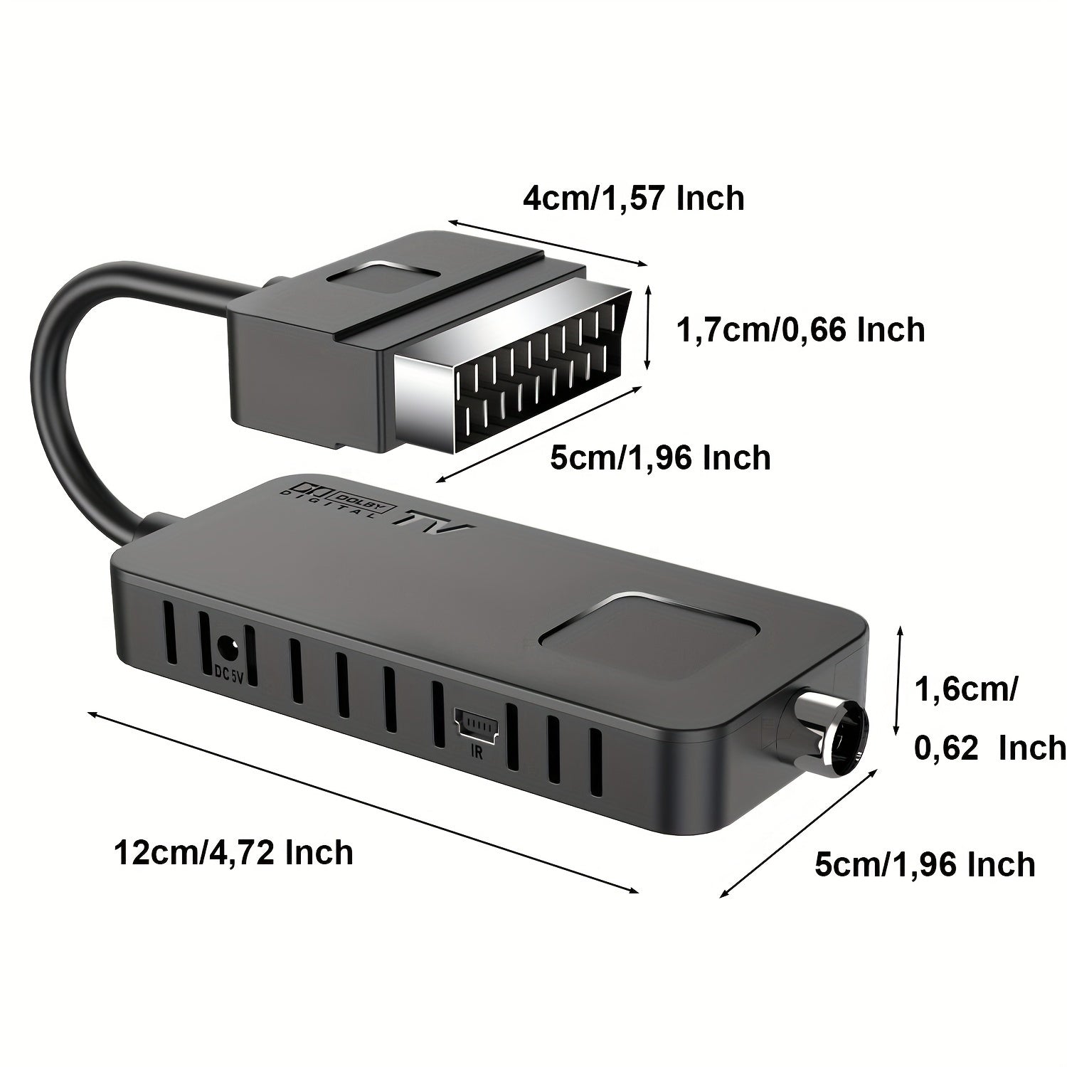 Mini DVB-T2 TV Stick with H.265 HEVC Decoding Scart Output Dolby Audio USB Multimedia PVR Recording