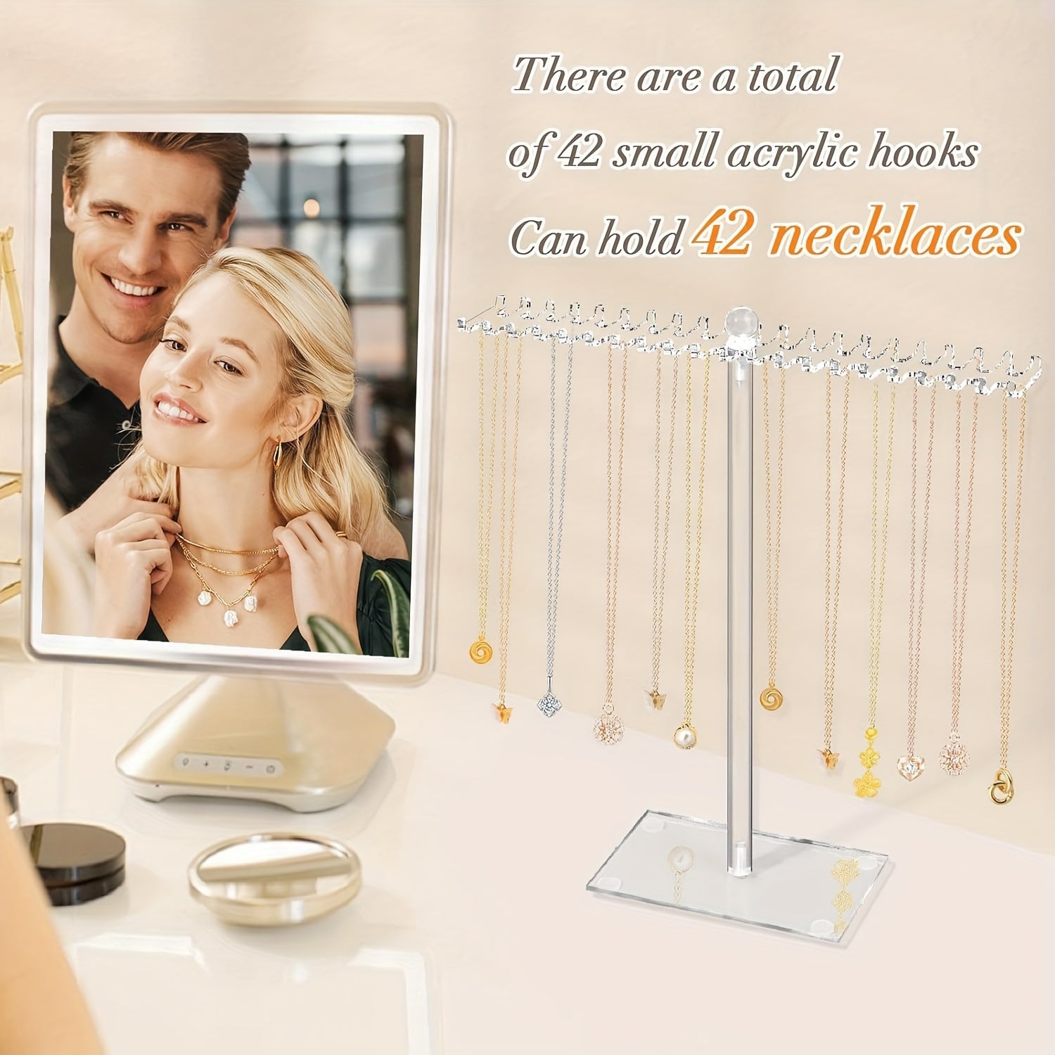 Acrylic Necklace Display Stand with Double-Sided Hooks Transparent Organizer for Jewelry