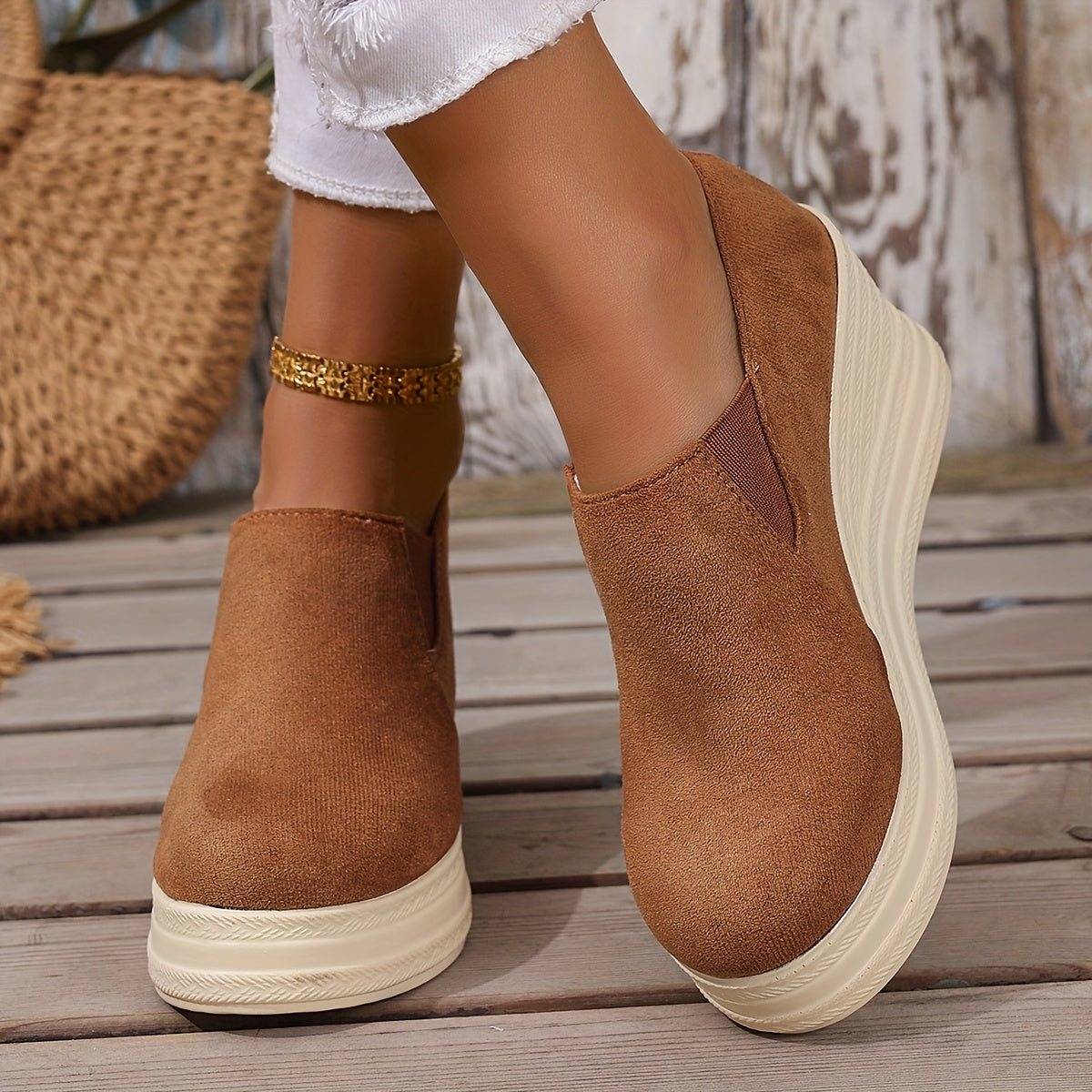 Women's Wedge Platform Flats Faux Straw Rope Sole Fashion Shoes