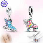 Sterling Silver Skating Shoes Pendant with Wings Boho Style Synthetic Zirconia Women’s Jewelry