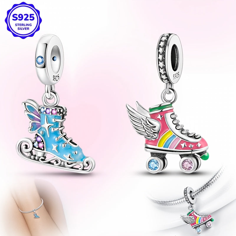 Sterling Silver Skating Shoes Pendant with Wings Boho Style Synthetic Zirconia Women’s Jewelry