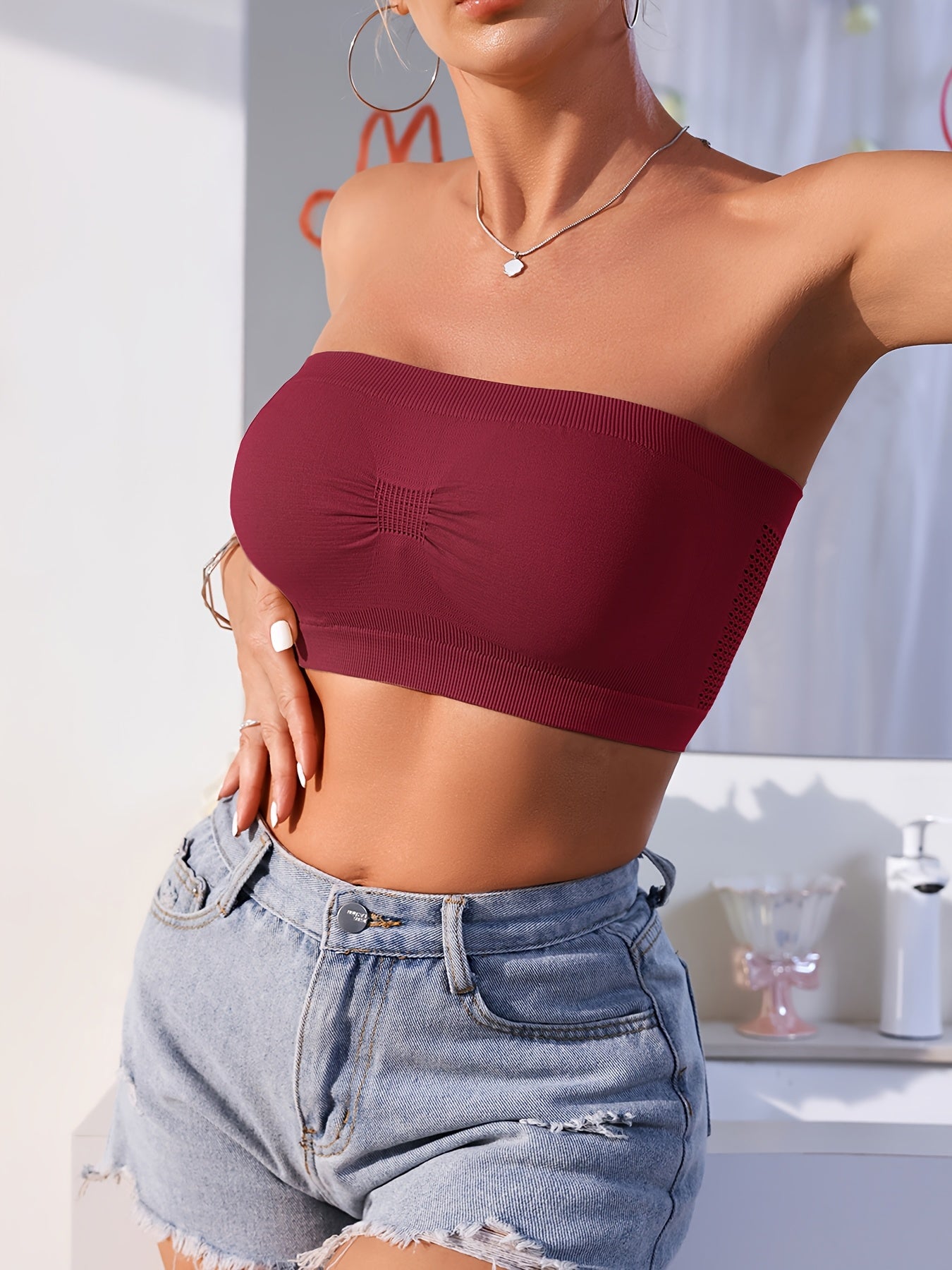 Women’s Seamless Breathable Mesh Tube Tops 5-Pack Solid Colors