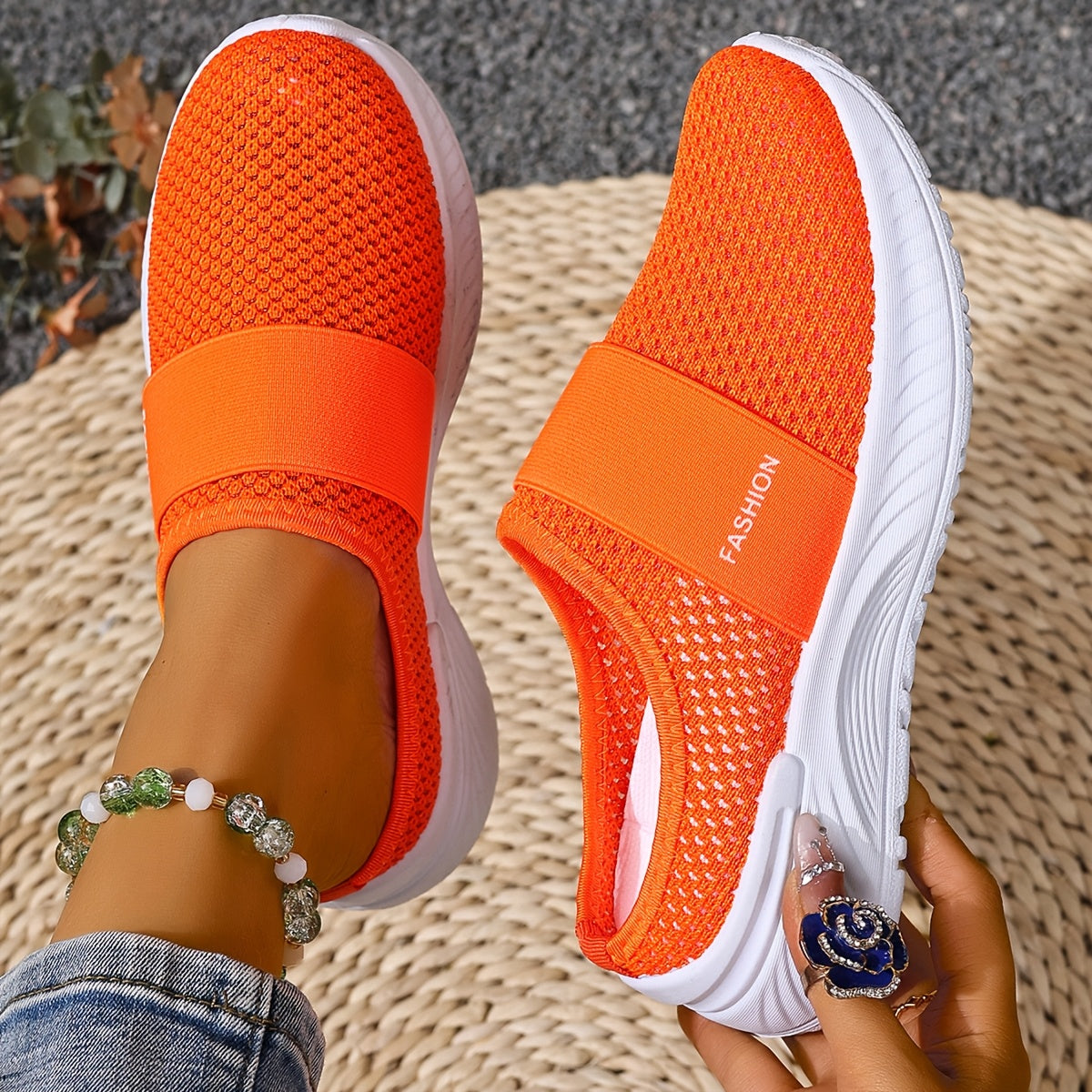 Women's Mesh Slip-On Sneakers White Black Casual Beach Summer Shoes