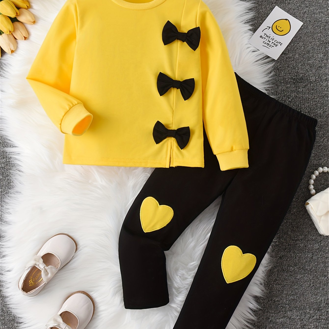 Детский хлопковый костюм с длинным рукавом и брюками, украшенный бантом и вышивкой с надписью "Любовь"