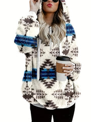 Plus o'lcham ayollar uchun boho kofta, Aztec bosma uzun qo'lqopli, chiziqli, issiq, qalin shiltak