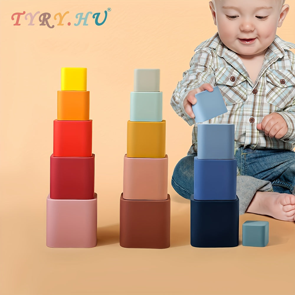 Baby Stacking Toys 5-Piece Silicone Nesting Cups for Early Educational Play BPA Free Safe for Babies 6 Months Plus