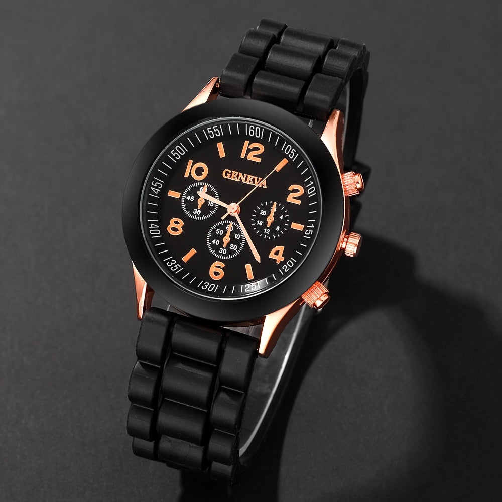 Set de reloj y pulsera para pareja de 4 piezas, correa de silicona, movimiento de cuarzo, caja de aleación de zinc, regalo para el Día de San Valentín