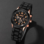 Set de reloj y pulsera para pareja de 4 piezas, correa de silicona, movimiento de cuarzo, caja de aleación de zinc, regalo para el Día de San Valentín