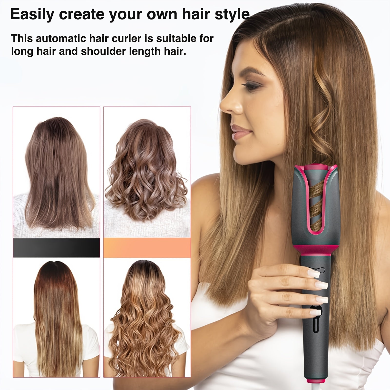 Rizador de cabello automático de 32mm con tecnología de iones negativos, 3 configuraciones de temperatura y temporizador