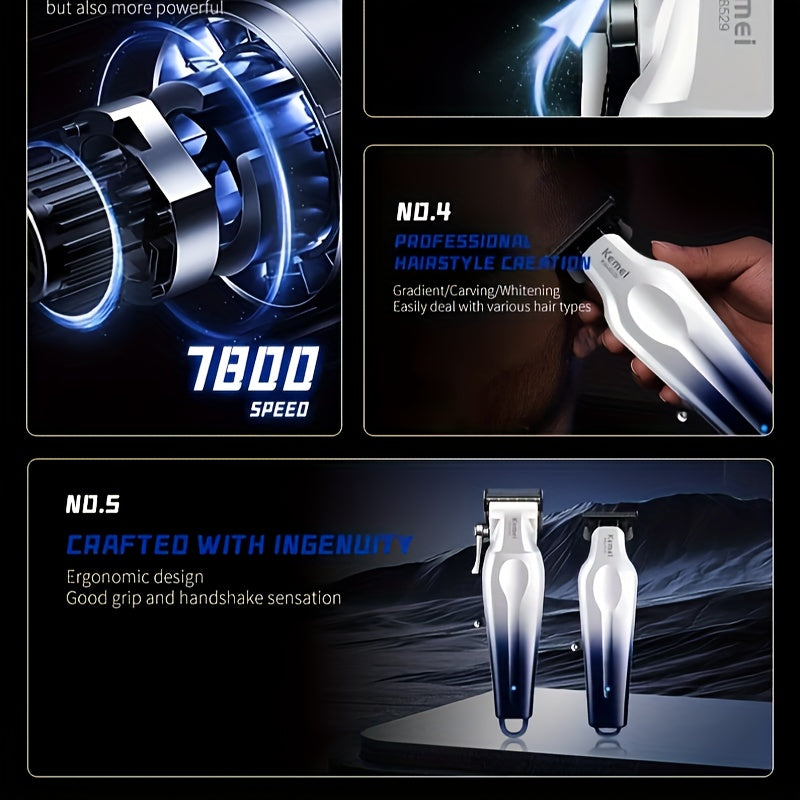 Профессиональные машинки для стрижки Kemei для мужчин, 2-в-1 электробритва с 9 насадками-фиксатором, регулируемый защитный палец, триммер для головы с маслом, двойной режим питания от батареи/USB, перезаряжаемый 18650