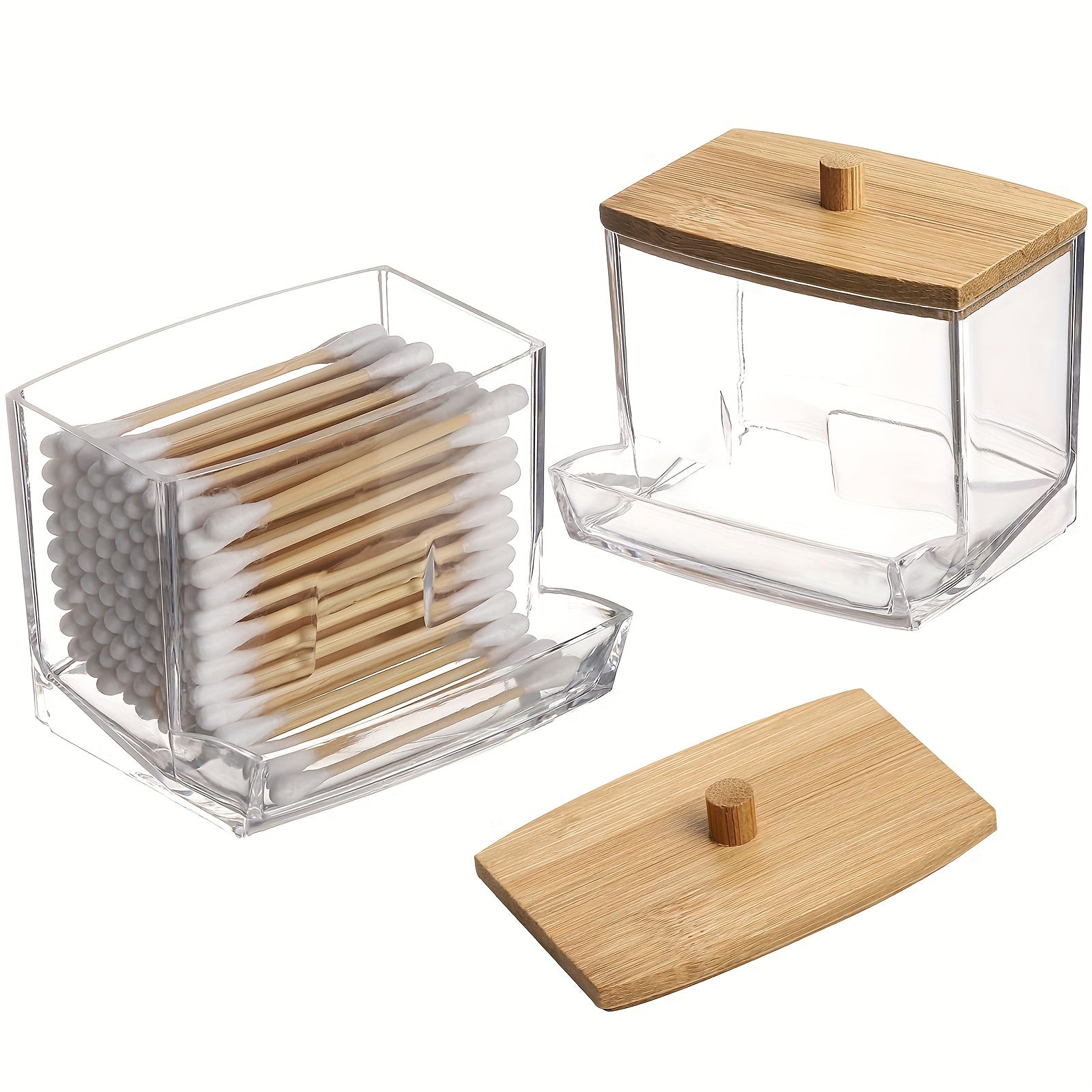 Acrylic Storage Containers with Wooden Lids for Dust-Proof Jewelry and Cosmetic Organization
