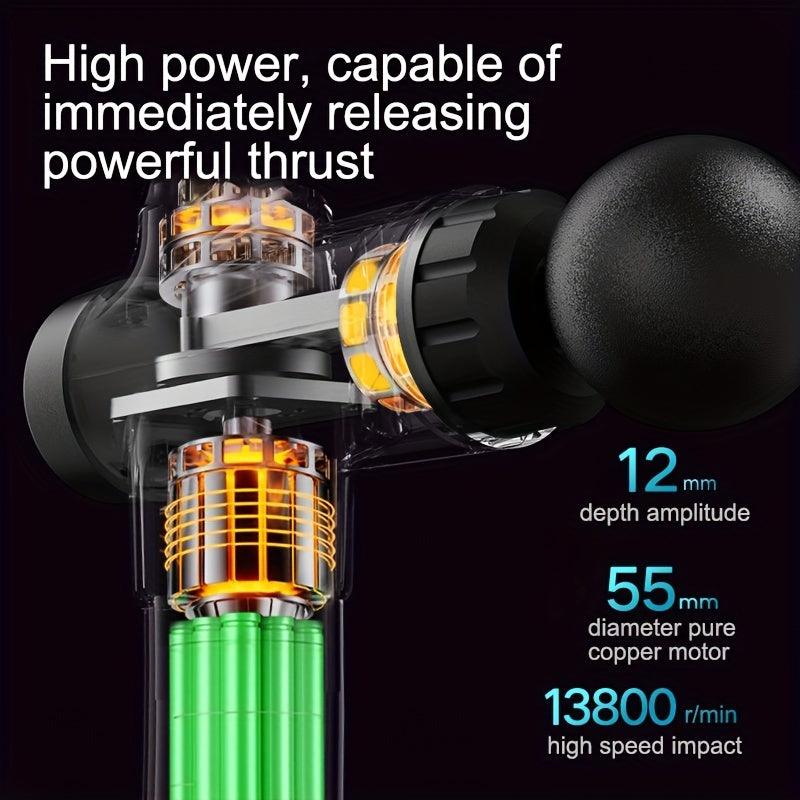 USB Rechargeable Fascia Gun with Touch Display 99 Levels Intensity 3 Massage Heads