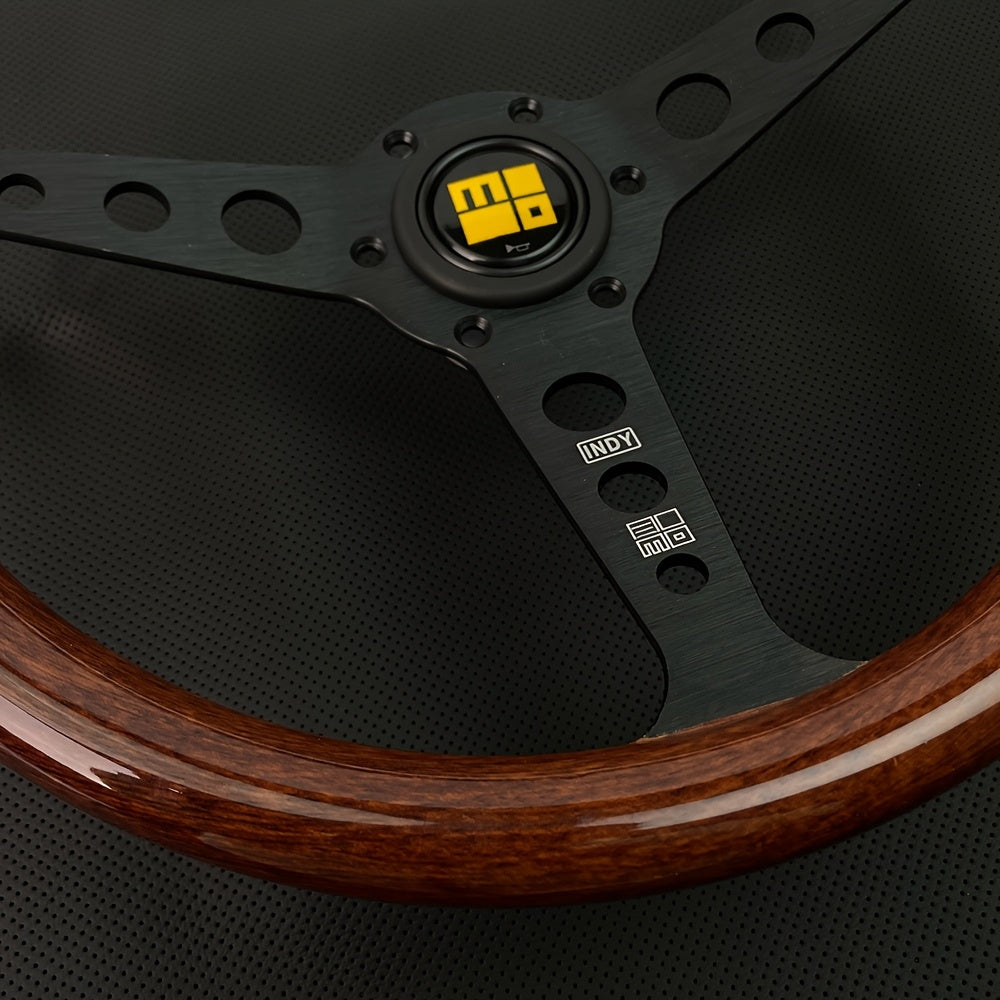 Универсальное деревянное рулевое колесо для гонок и дрифта, 35.56 см, черное/серебро