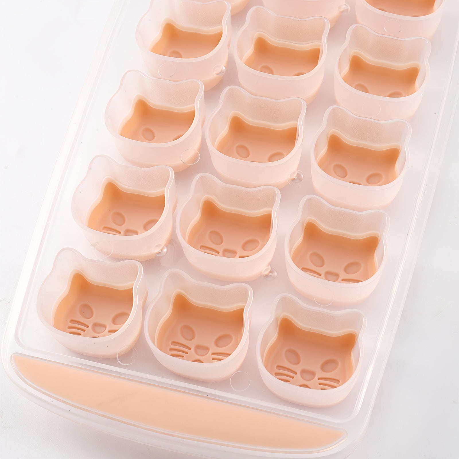 Cute Cat-Shaped Silicone Ice Cube Tray for Indoor Use, Orange