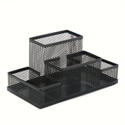 Metal Mesh Desk Organizer with 4 Compartments for Office Supplies Pen Holder