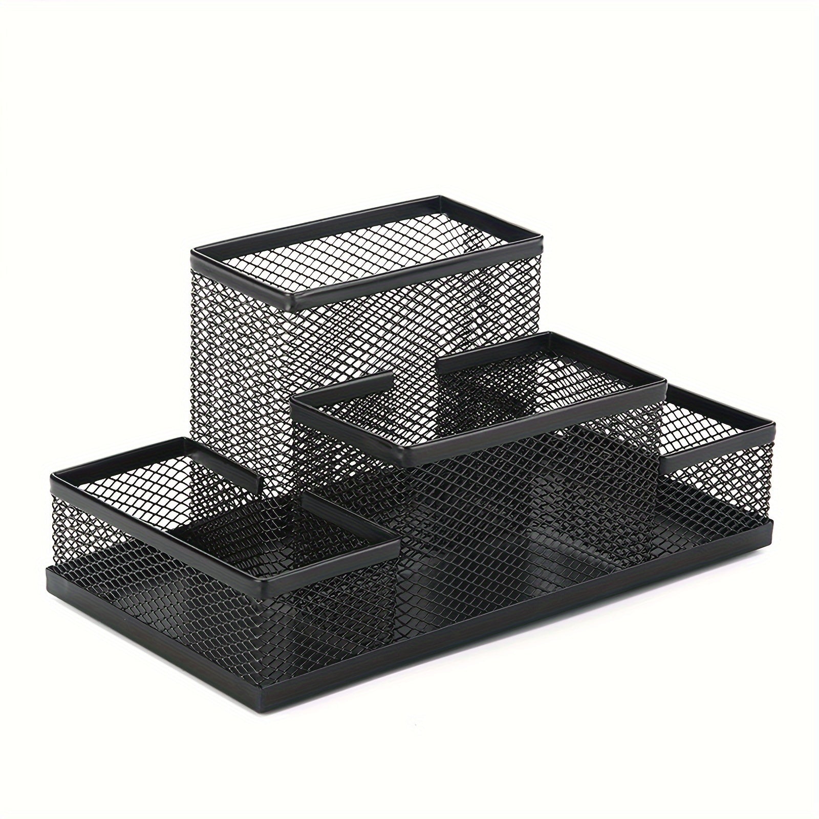 Metal Mesh Desk Organizer with 4 Compartments for Office Supplies Pen Holder