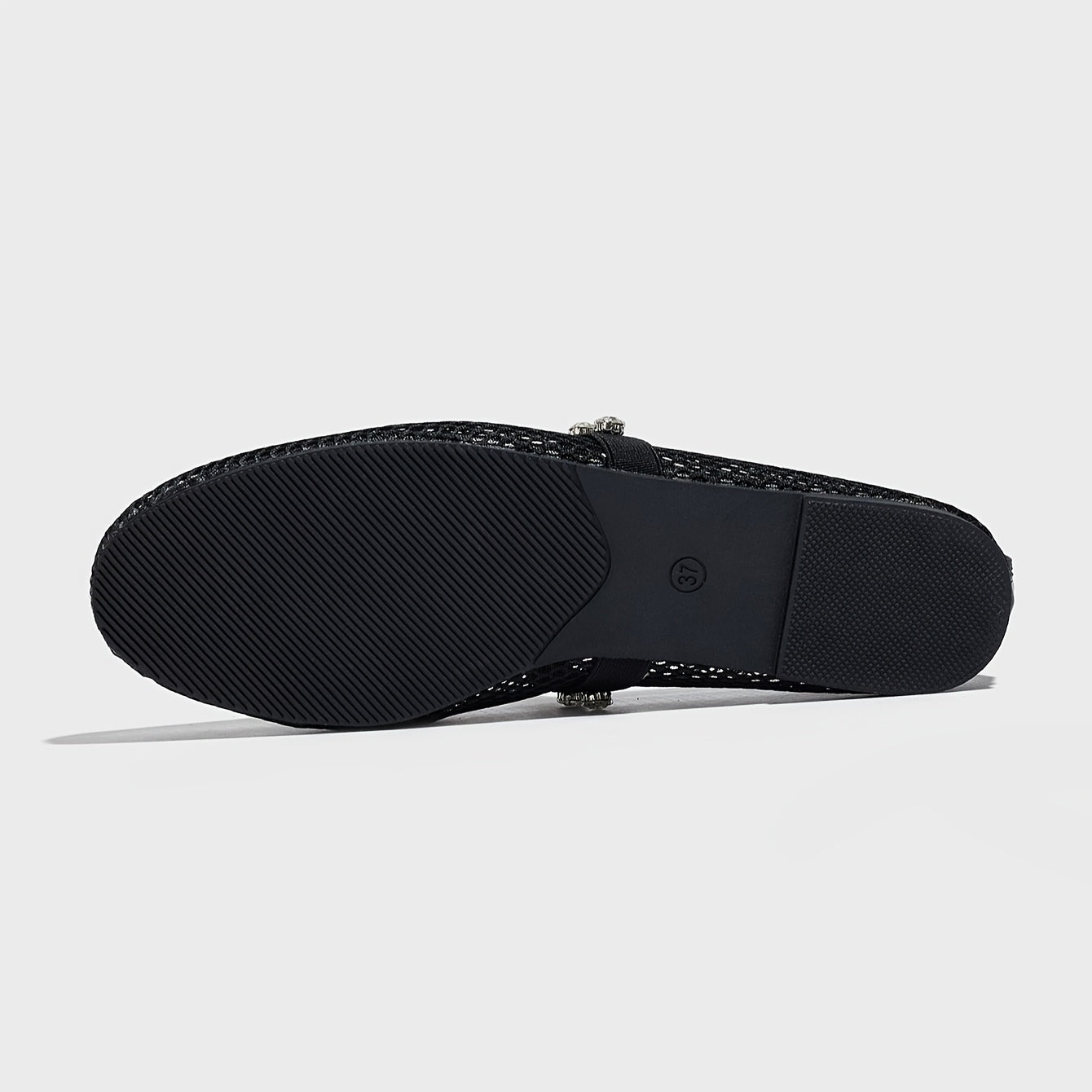 Women's Mesh Ballet Flats with Rhinestone Strap and Round Toe