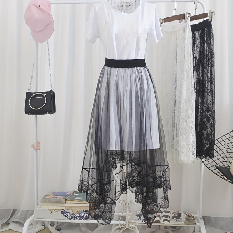 Women's Lace Tulle Ballet Skirt Solid Color Mesh Casual Outer Skirt