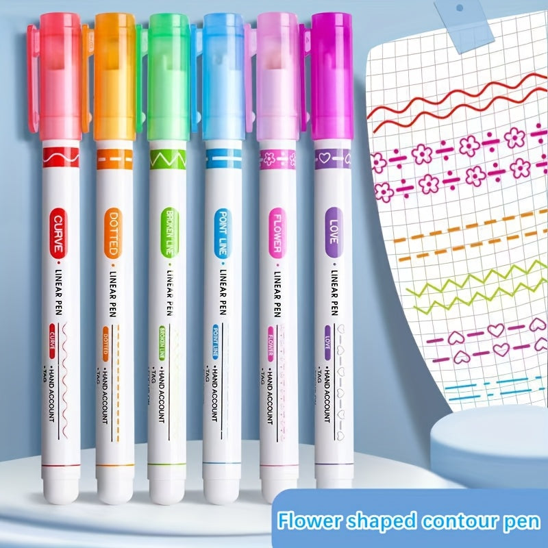 Set of Six Flower-Shaped Pens for Note-Taking and Coloring