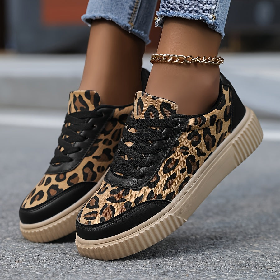 Leopard Print Women's Canvas Sneakers Flat Comfortable All-Season EVA Sole
