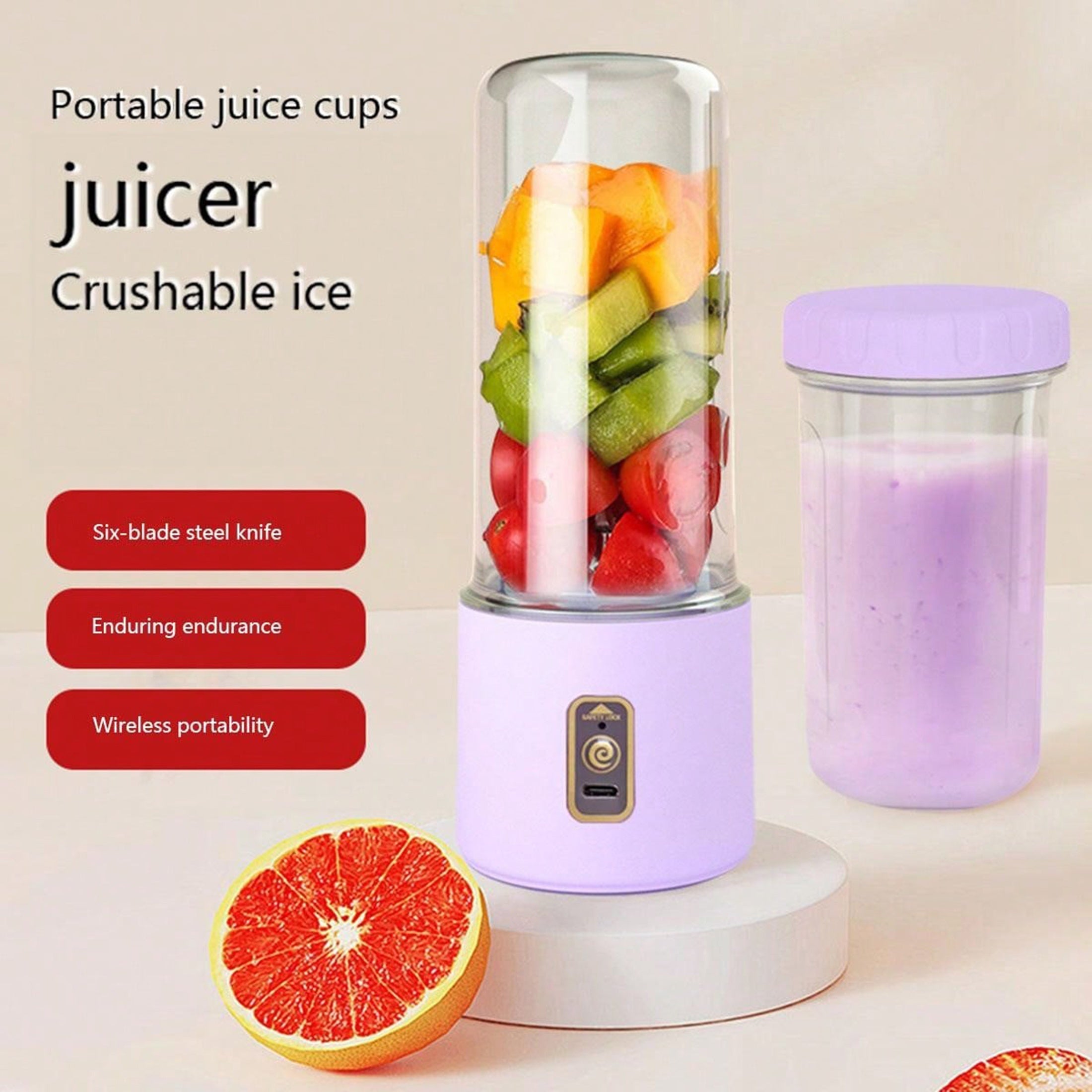Portable USB Rechargeable Juicer Cup with 6-Blade Design and 1500mAh Battery