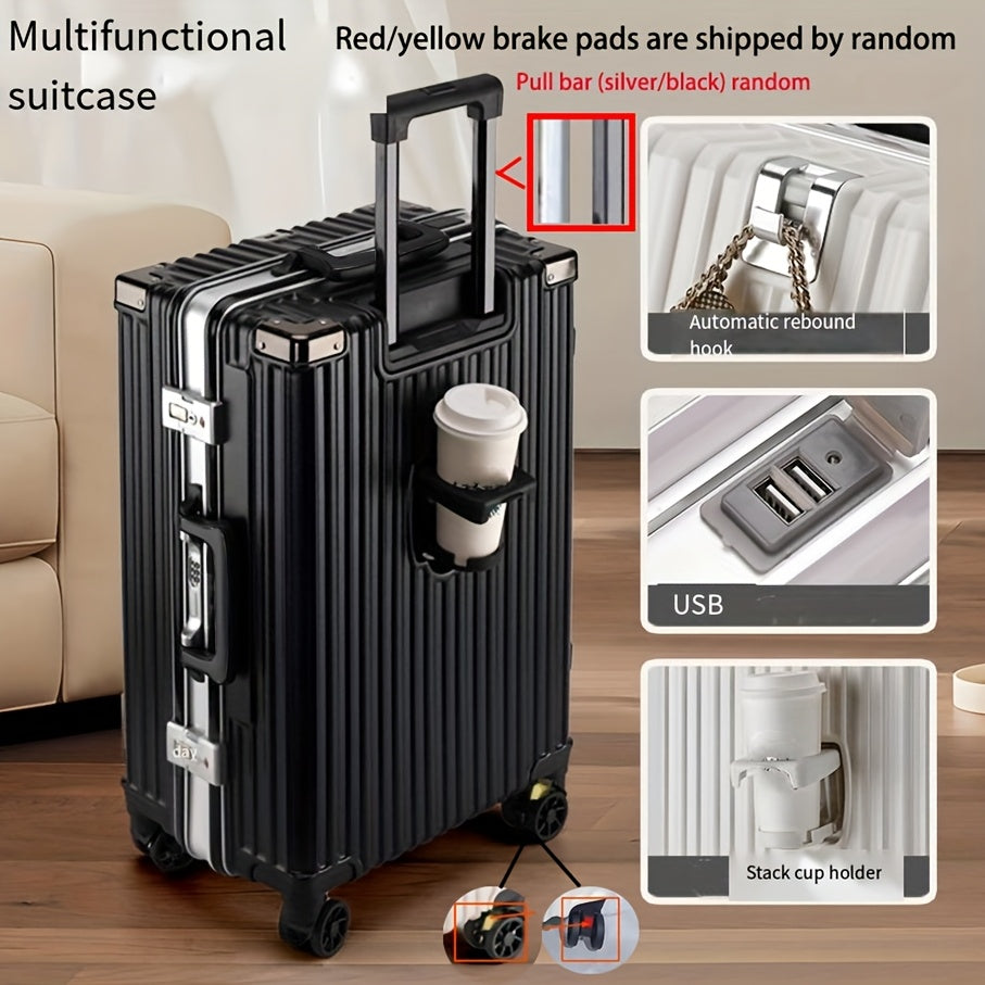 24 Inch Aluminum Hard Shell Spinner Luggage with USB Port and Cup Holder