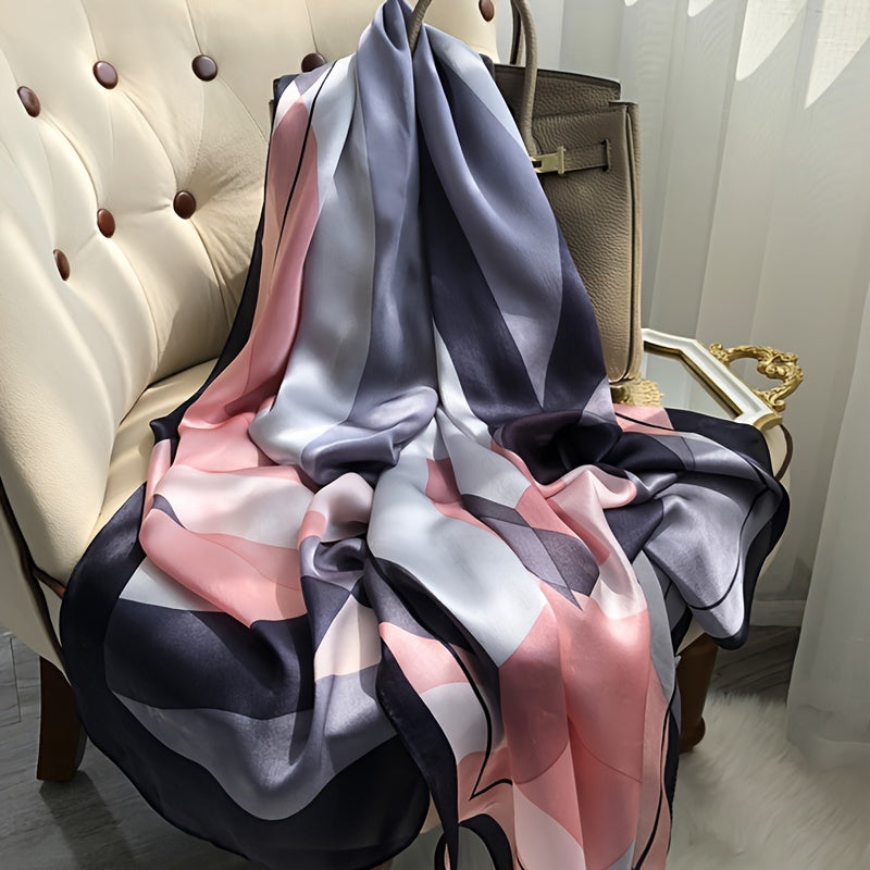 Imitation Silk Rhombus Print Scarf Large Geometric Shawl Breathable Head Wrap for Women