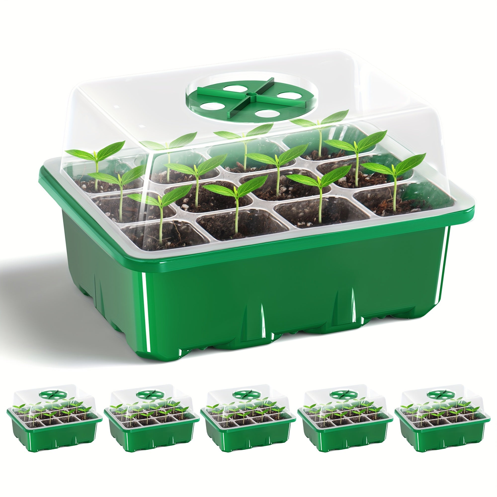 Seed Starter Trays with Elevated Lids 60-Cell Green Adjustable Humidity Vent