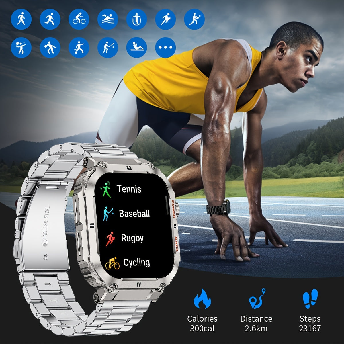 Smart Watch for Women and Men with Wireless Calling 4.98cm HD Display Sports Modes Voice Assistant Compatible with Android iOS