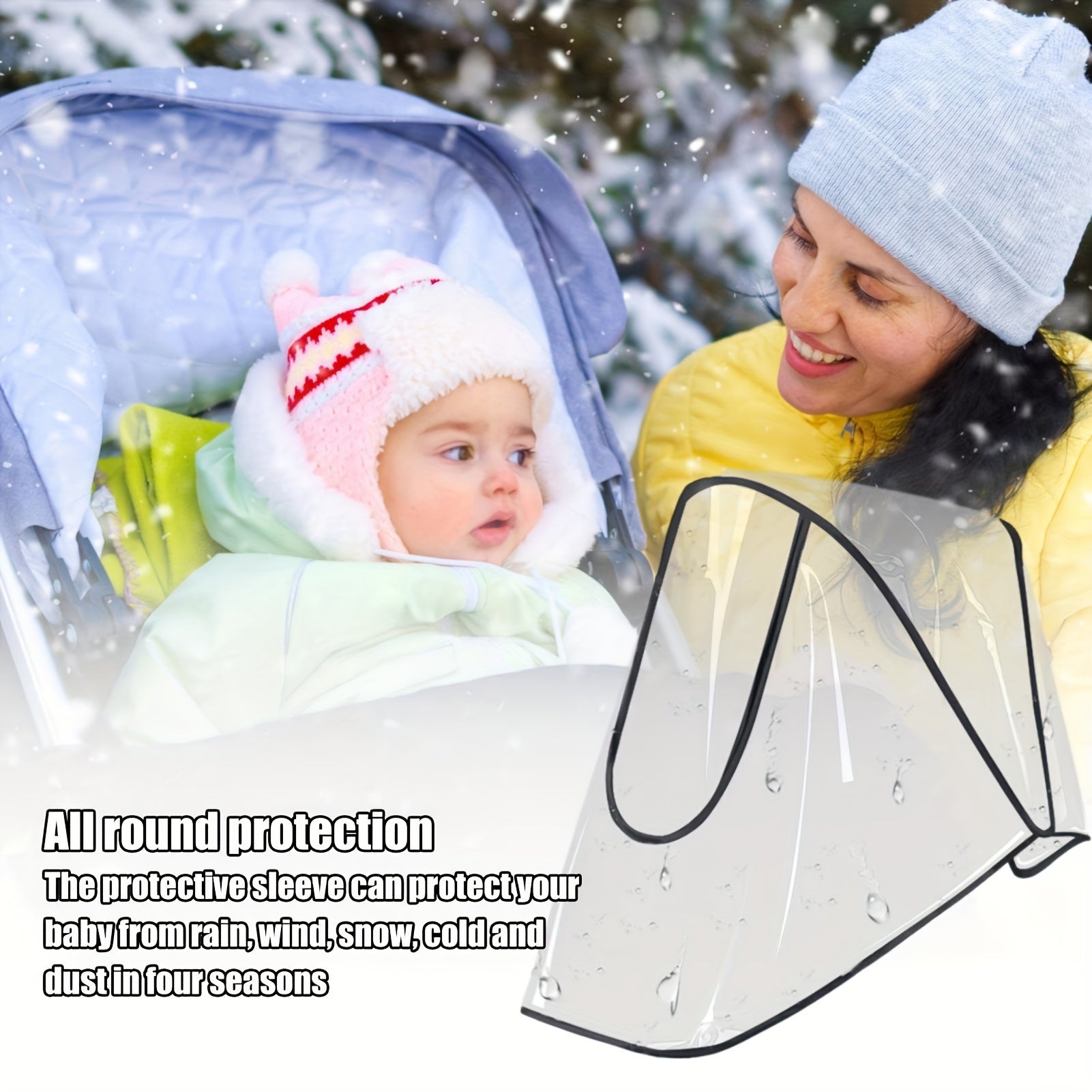 Bamboo Stroller Rain Cover with Transparent Shield for All-Weather Protection