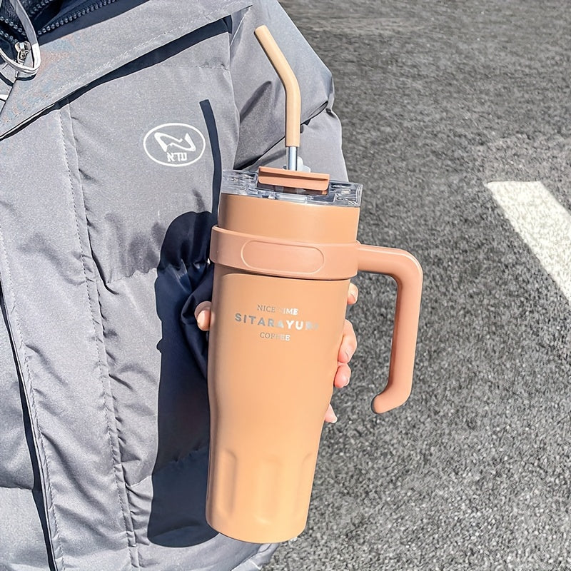 1140ML Автомобильный изоляционный стакан с большой емкостью для воды, простой офисный стакан с соломинкой, нержавеющая сталь ледяной тумблер