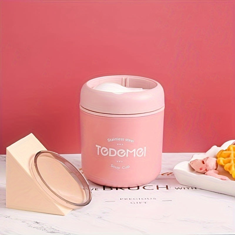 Stainless Steel 530ml Soup Cup with Leakproof Spoon Lid Portable Food Jar for Lunch
