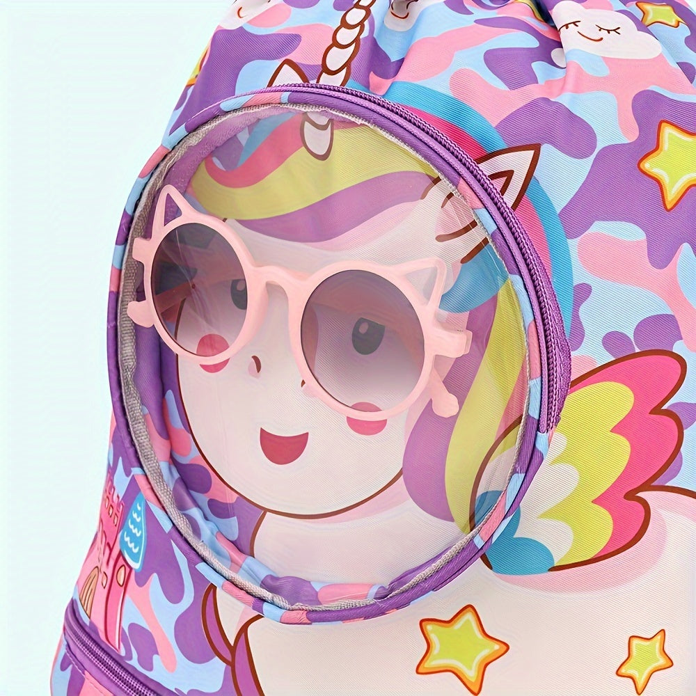 Purple Waterproof Sports and Travel Bag with Dry Wet Separation and Cartoon Design