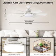LED Ceiling Fan with Remote Control, Adjustable Lighting and Wind, E26/E27 Compatible, for Living Room Bedroom Kitchen