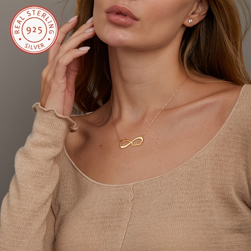 Zamonaviy 925 Sterling Silver Ikki Ismli Marjon - Shaxsiylashtirilgan Matnli Cheksiz Ramzi Pendanti - To'ylar, Har Kunlik Kiymak, Romantik Sovg'alar uchun Nozik va Klassik Zargarlik