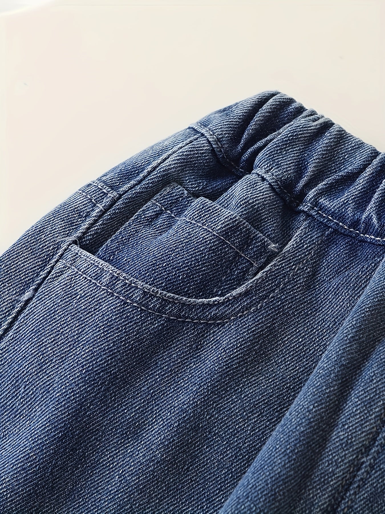 Детские джинсовые штаны для мальчиков и девочек, эластичный пояс, повседневные, весна-осень, прочные, с нашивками и деталями