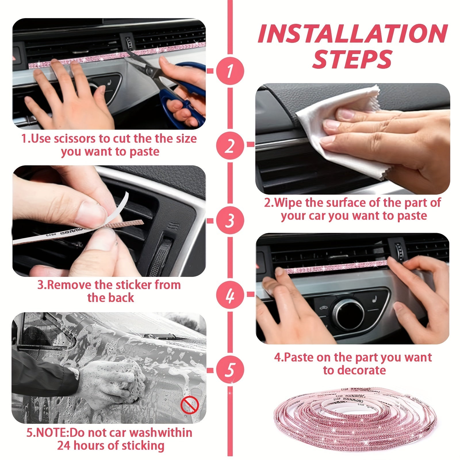 Ayollar uchun rhinestone bling avtomobil bo'lagi stikerlari o'z-o'zidan yopishadigan panel dekoratsiyasi