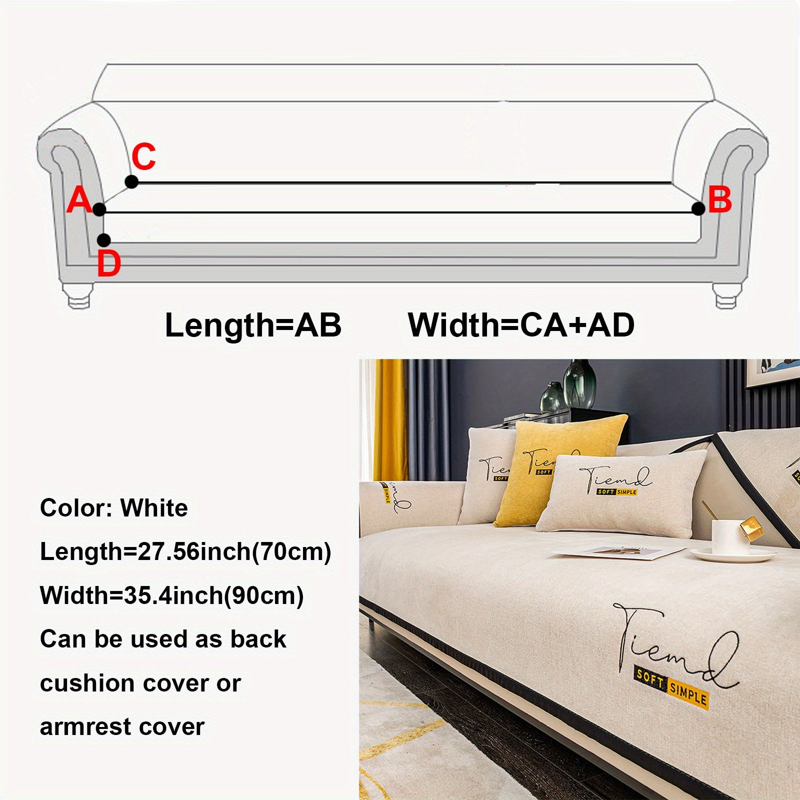 Chenille Couch Cover Non-Slip Sofa Protector for Living Room Bedroom Office