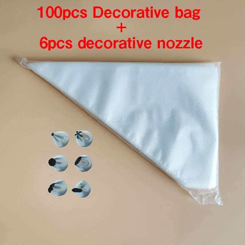 Set of 100 Thickened Disposable Plastic Piping Bags for Cake Decorating and Icing