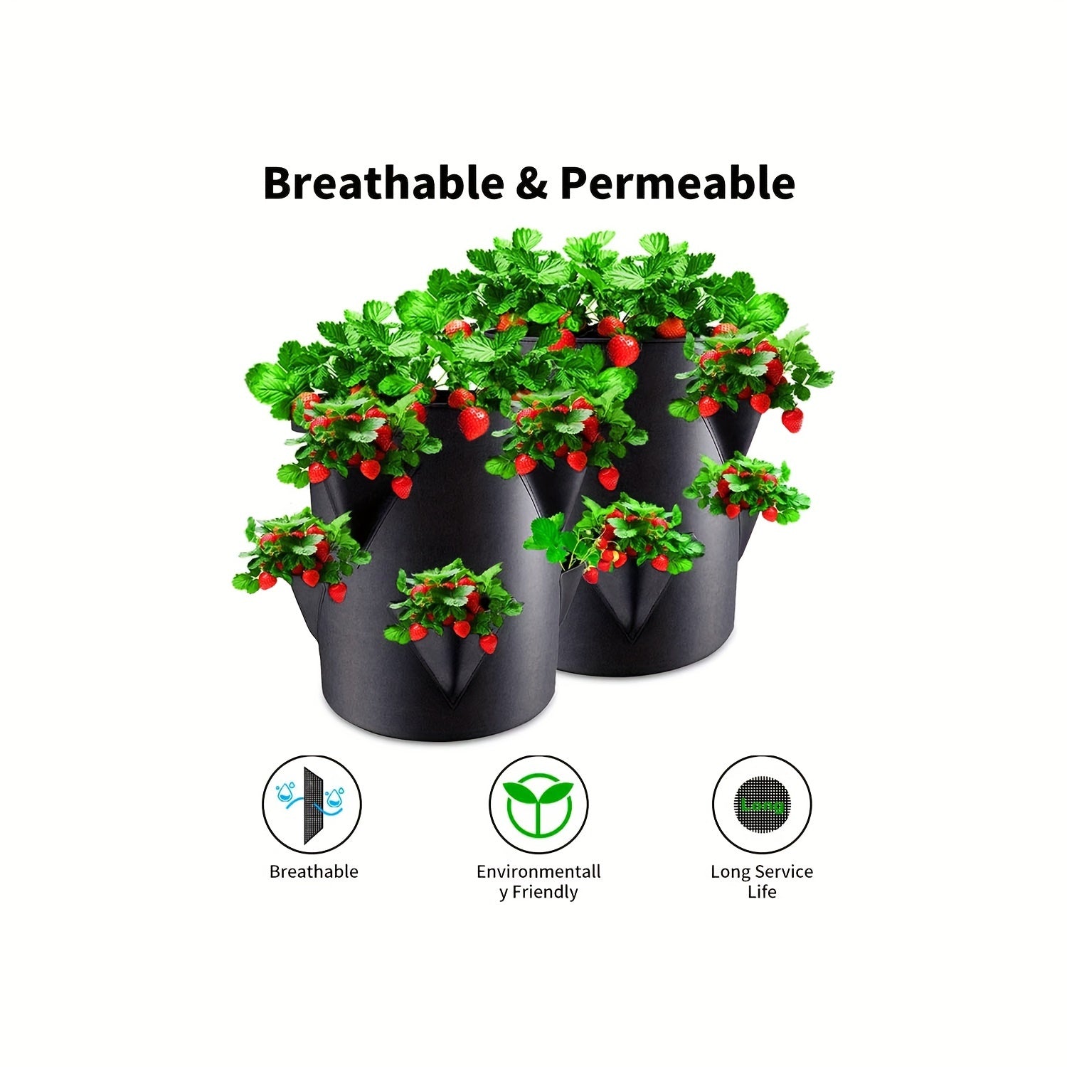 Set of 2 37.85L Strawberry Planting Bags with Window and Handle for Indoor Outdoor Gardening