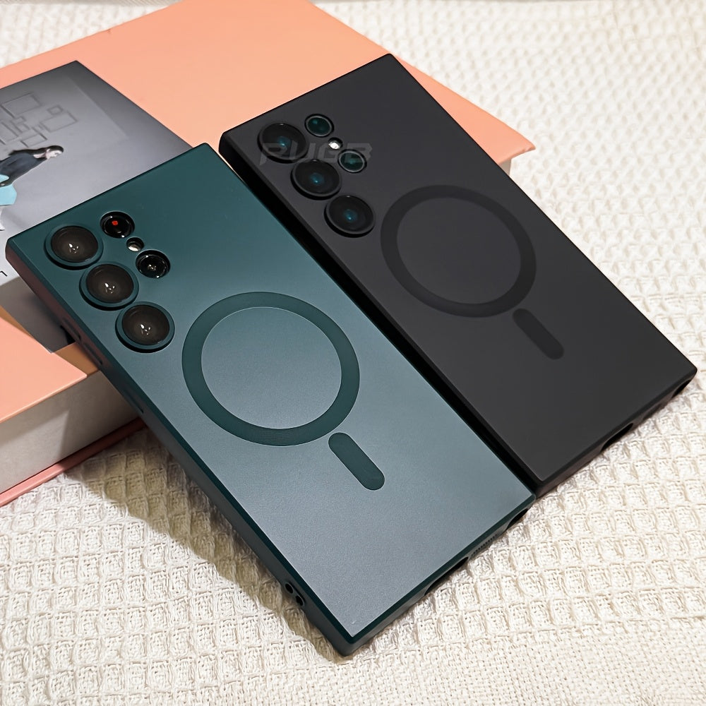 Matte Magnetic Phone Case with Lens Protector for Samsung Galaxy S24 S23 S22 S21 Ultra Plus Wireless Charging