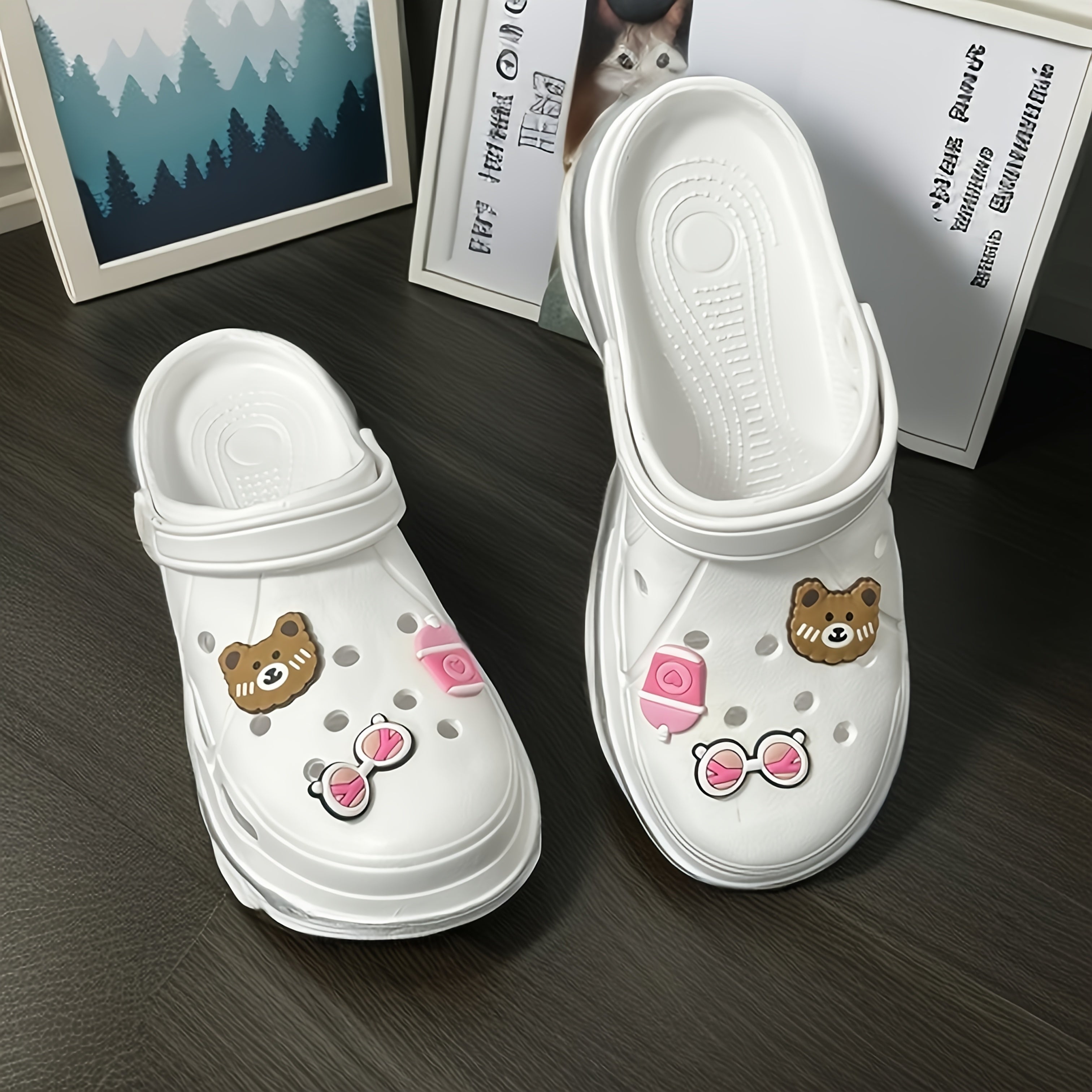 Women's Bear Cartoon Slippers EVA Clogs with Pink Bow Indoor Outdoor