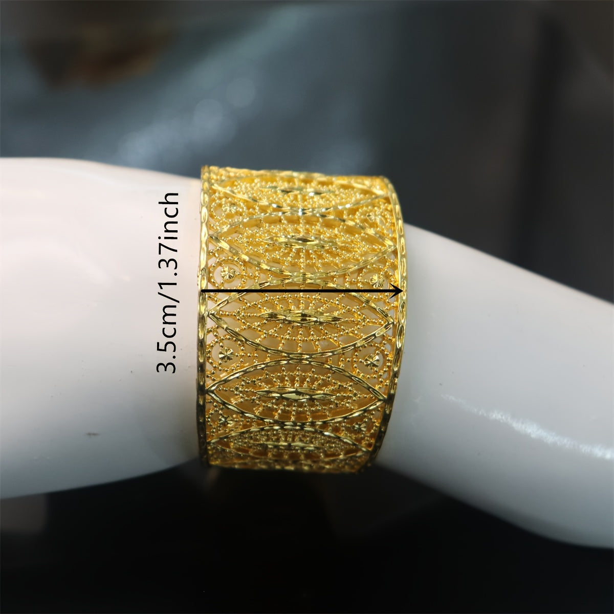 Gold Flower Bangle Bracelet with Rhinestones for Formal Events